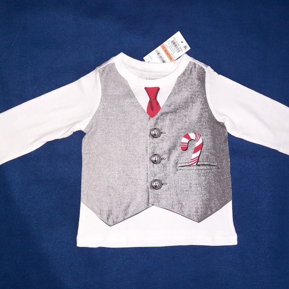 Twins? Triplets? 6 AVAILABLE! 12mo faux Vest & Tie Holiday SHIRT 1st Imp…